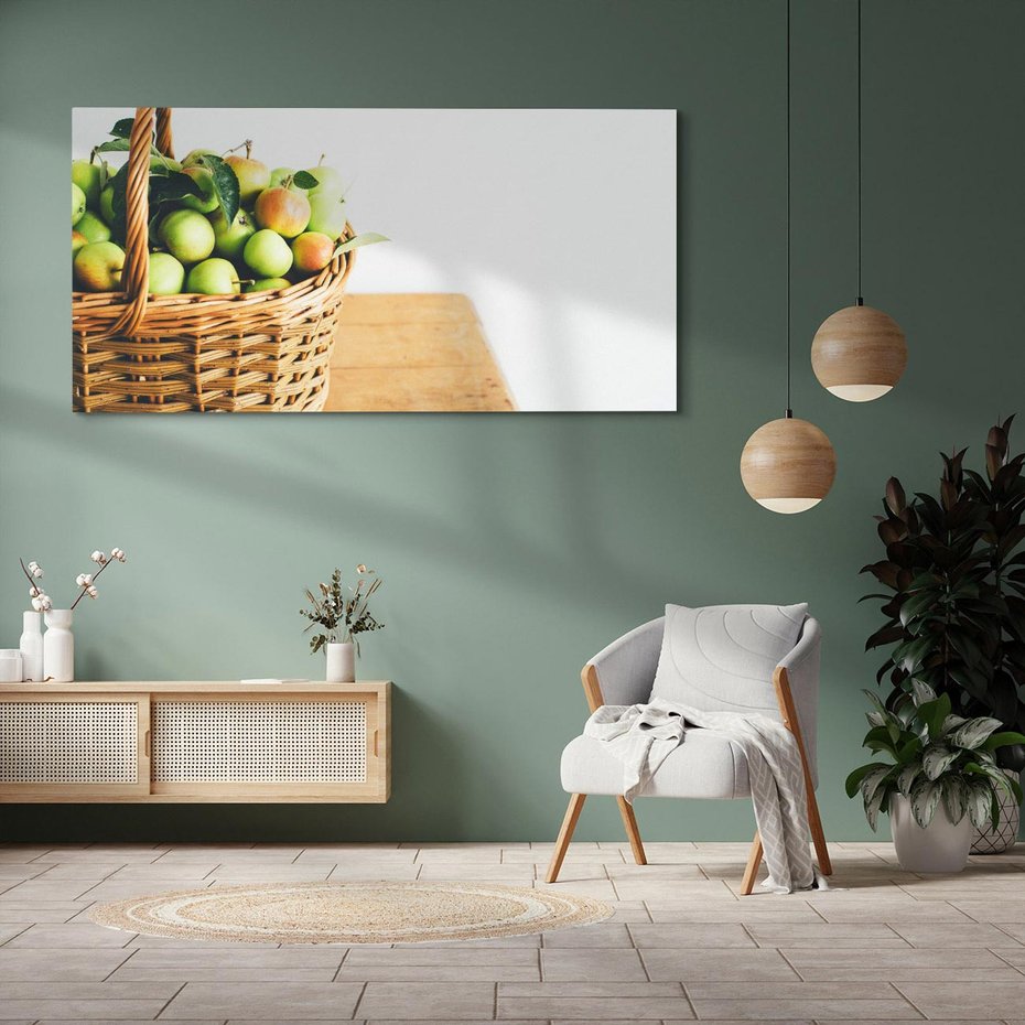 Obraz na płótnie 120x60 - Koszyk Jabłek - Świeżo Zbierane - koszyk, jabłka