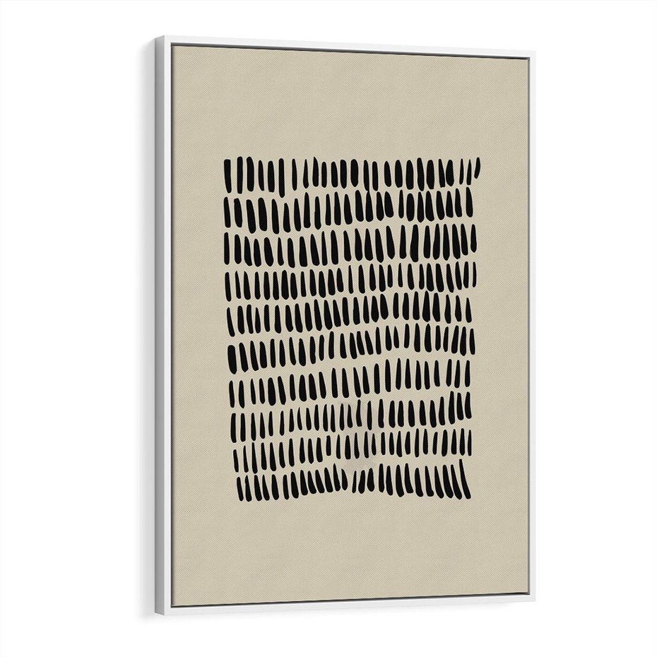 Obraz w ramie 70x100 - Energetyczne Pulsacje Nowości - boho plakat, czarne kropki kreski - rama biała