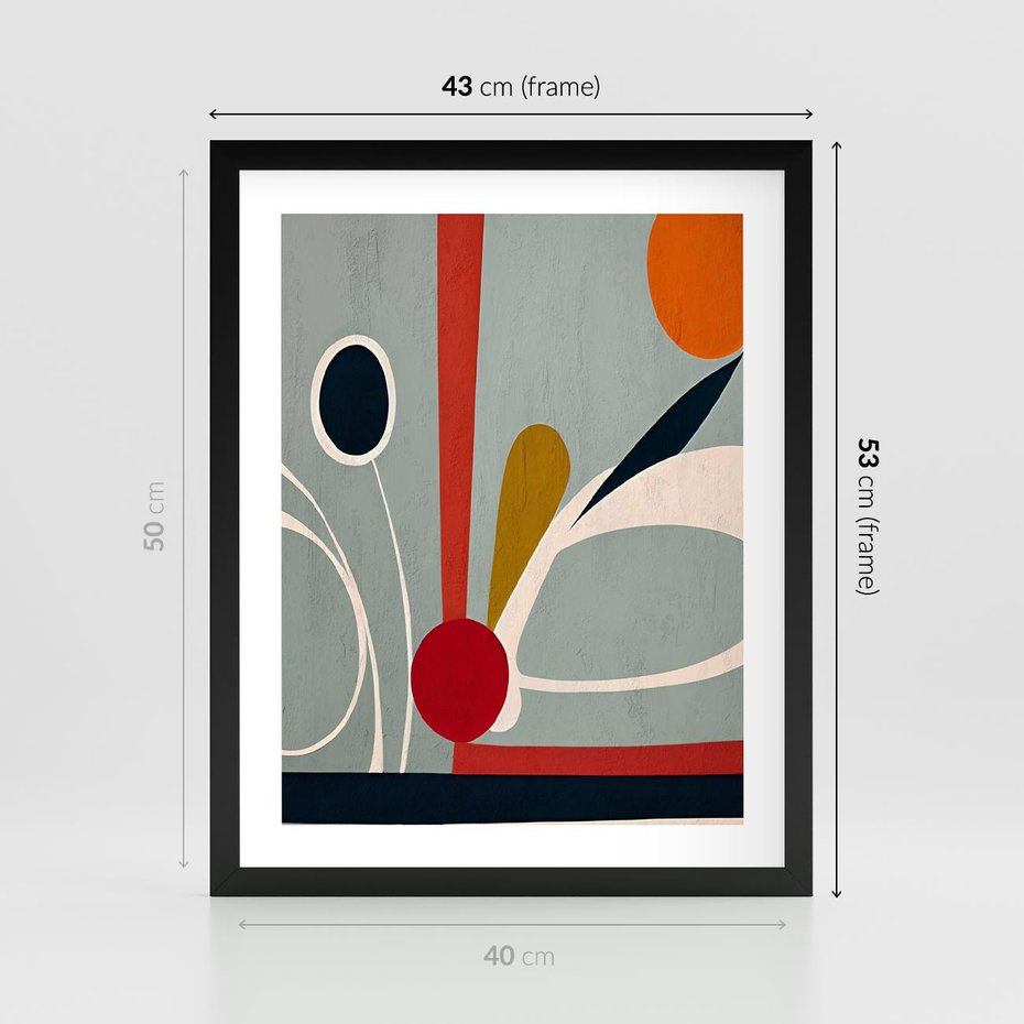 Plakat w ramie 40x50 - Harmonia Kolorowych Impulsów - abstrakcyjny obraz olejny, dziwne formy - rama czarna