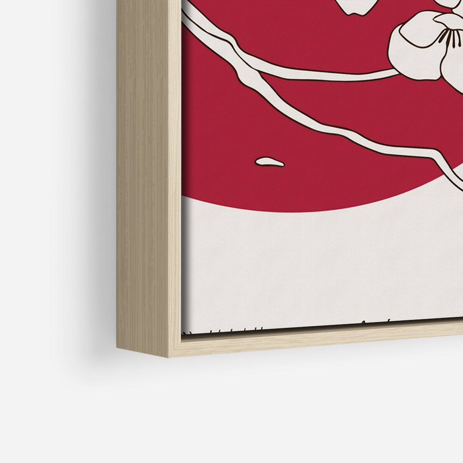 Obraz w ramie 50x70 - Esencja Zen - kwiatnąca wiśnia, orientalna grafika - rama drewno