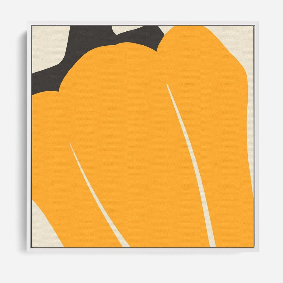 Obraz w ramie 80x80 - Migocące Formy - abstrakcyjny minimalistyczny obraz, żółta papryczka - rama biała