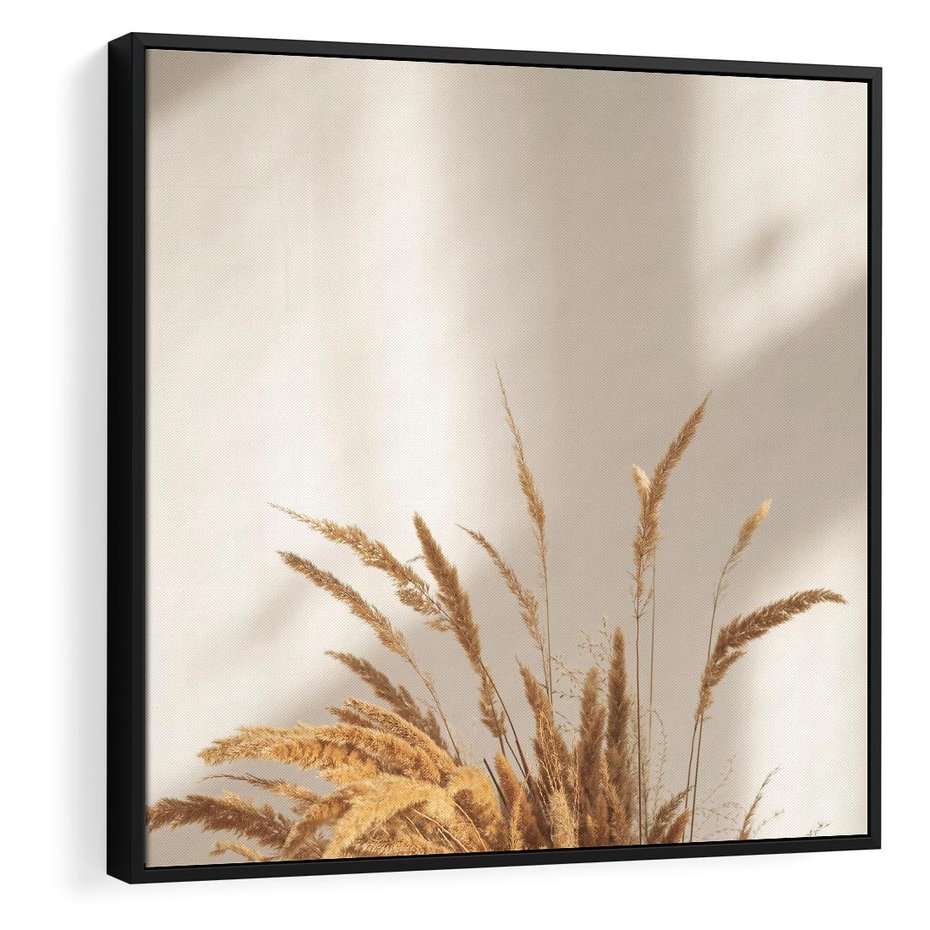 Obraz w ramie 50x50 - mpresyjne układy traw - boho, trawy - rama czarna