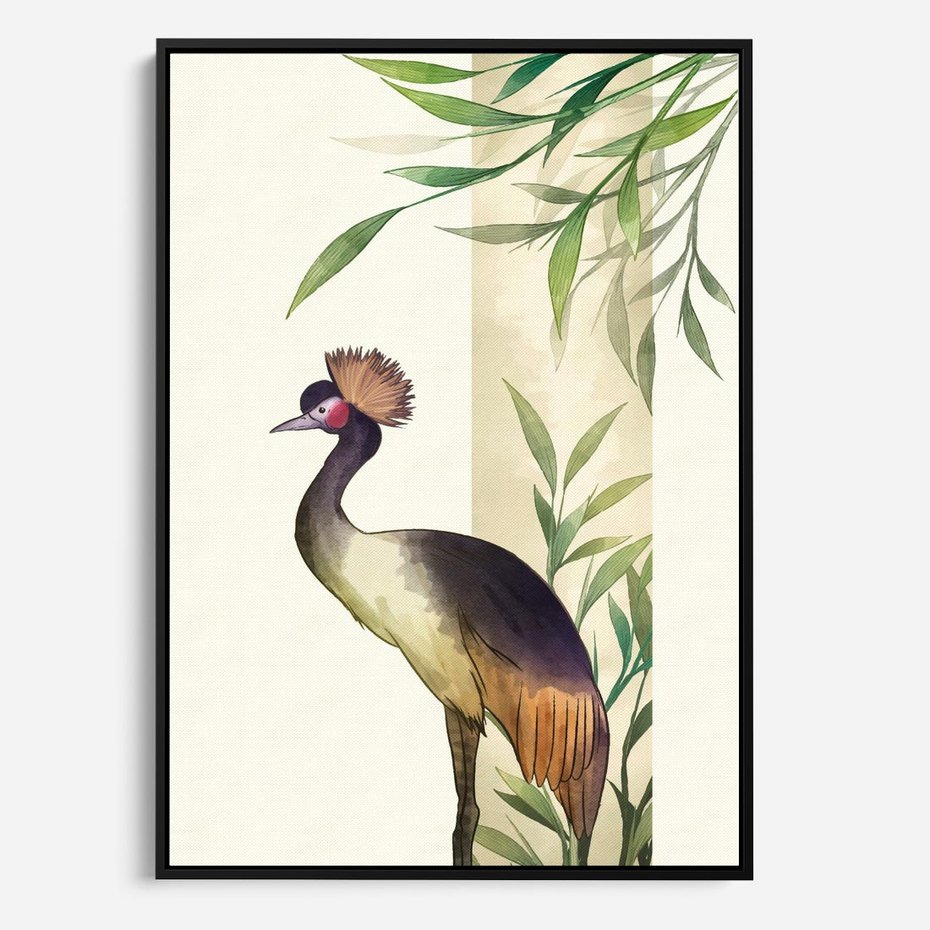 Obraz w ramie 50x70 - Kwiatowa Ekspresja - japońska sztuka, ptak - rama czarna