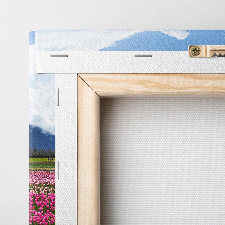 Obraz na płótnie 30x30 - Tulipany w malowniczym krajobrazie" - tulipany, krajobraz