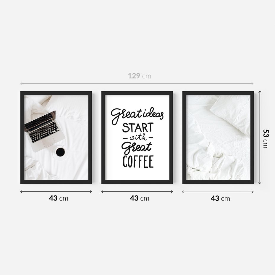 Zestaw obrazy w ramie 40x50 galeria - Kawa, praca, laptop, typografia - rama czarna