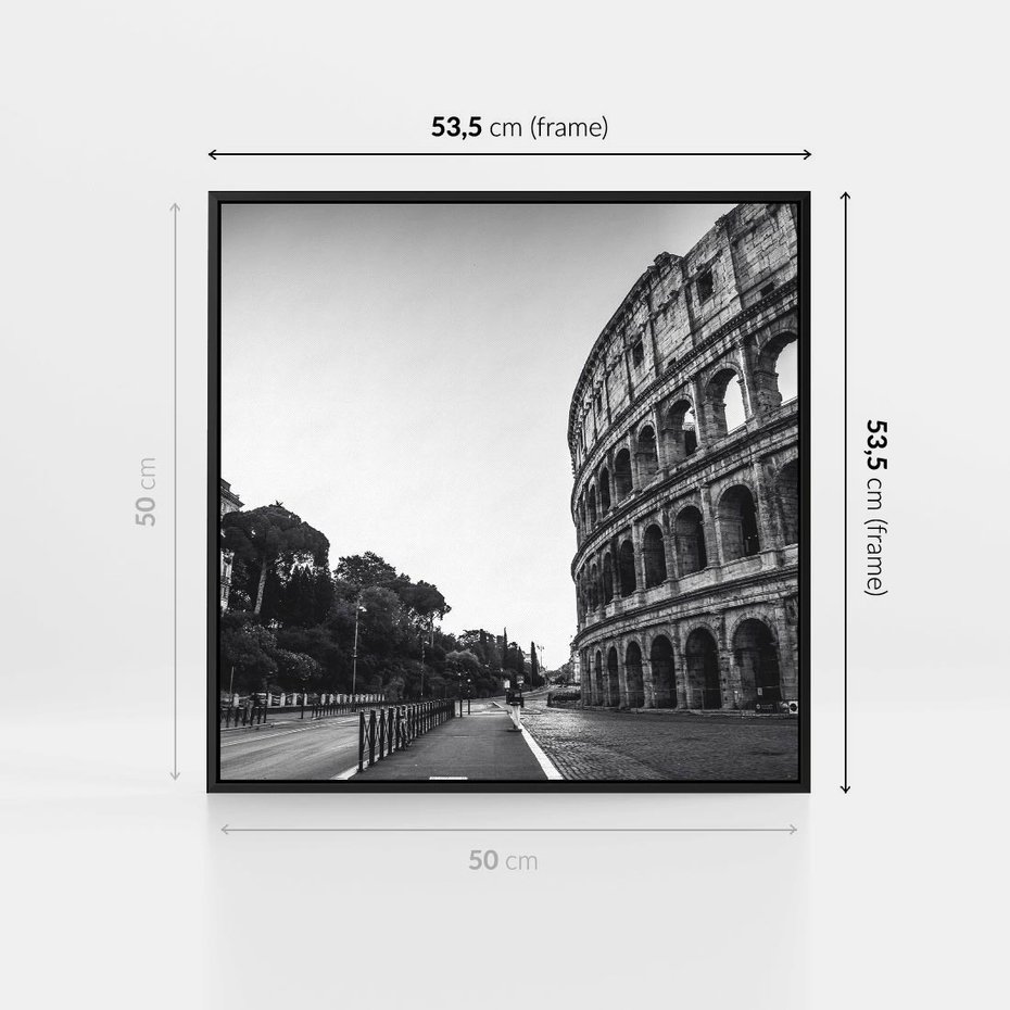 Obraz w ramie 50x50 - Echa Historii - czarno biała fotografia, koloseum - rama czarna