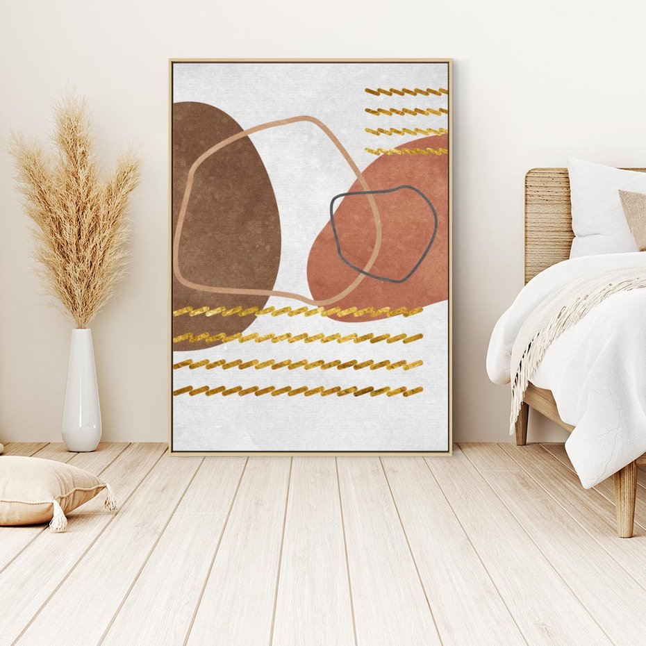 Obraz w ramie 50x70 - Odbicie światła serca - abstrakcyjne rozlane plamy, boho styl - rama drewno