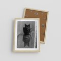 Plakat w ramie 30x40 - Kocie Oczy - kot, czarno białe zdjęcie - rama drewno
