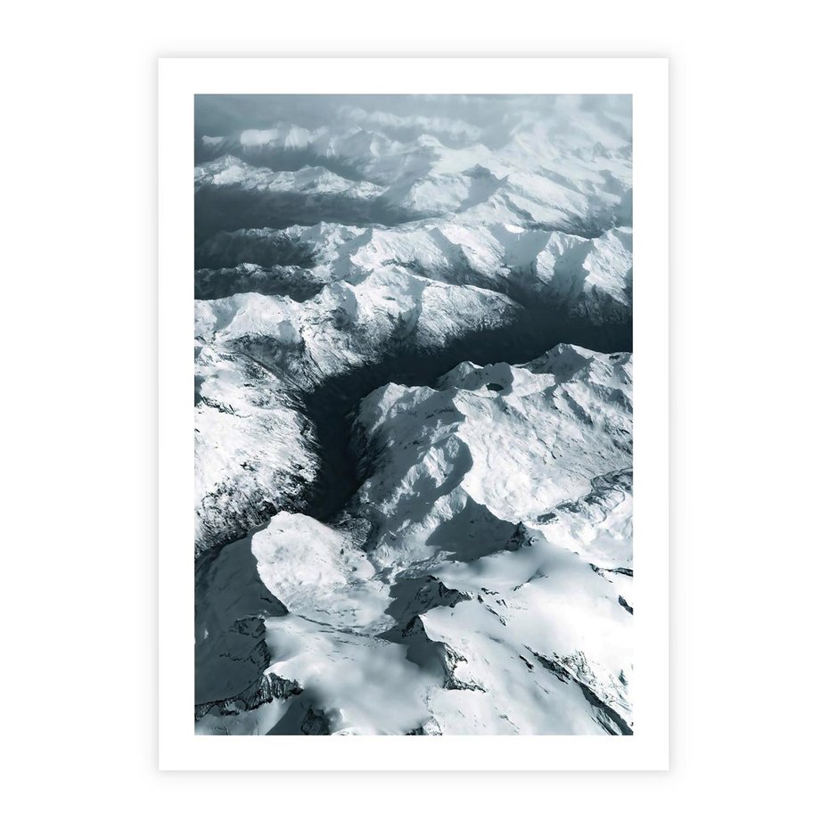 Plakat bez ramy 40x50 - Ośnieżone Szczyty z Wysoka - ośnieżone szczyt górskie, zdjęcie z lotu ptaka