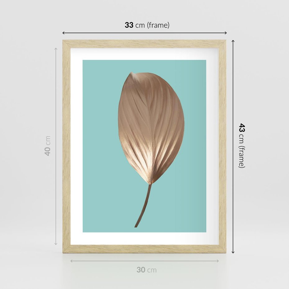 Plakat w ramie 30x40 - Delikatna Harmonia - złote, liście - rama drewno