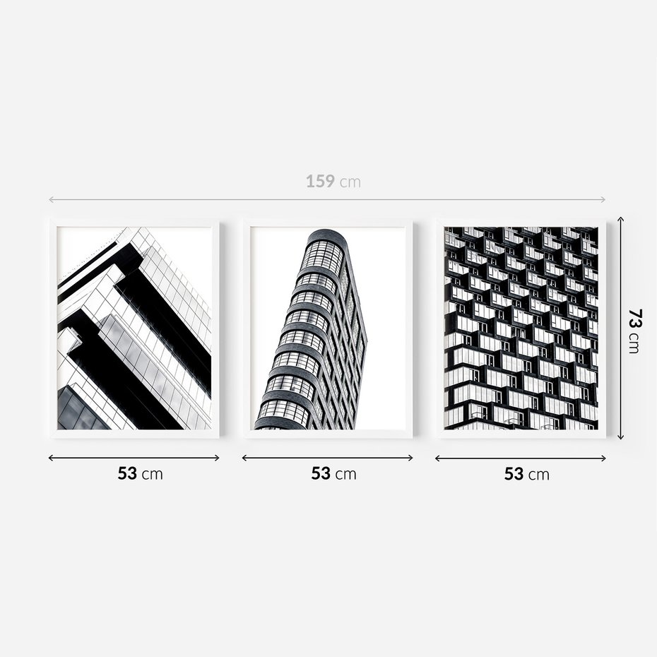 Zestaw obrazy w ramie 50x70 galeria - Architektura, tryptyk - rama biała