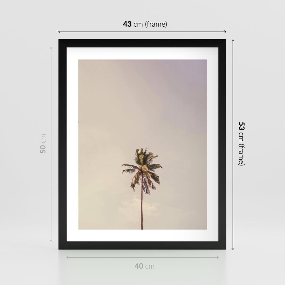 Plakat w ramie 40x50 - Samotna Palma pod Niebem - samotna palma, na tle nieba - rama czarna