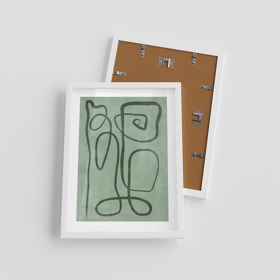 Plakat w ramie 30x40 - Zielone Wariacje w Liniach - abstrakcyjne zielone linie, skandynawski design - rama biała