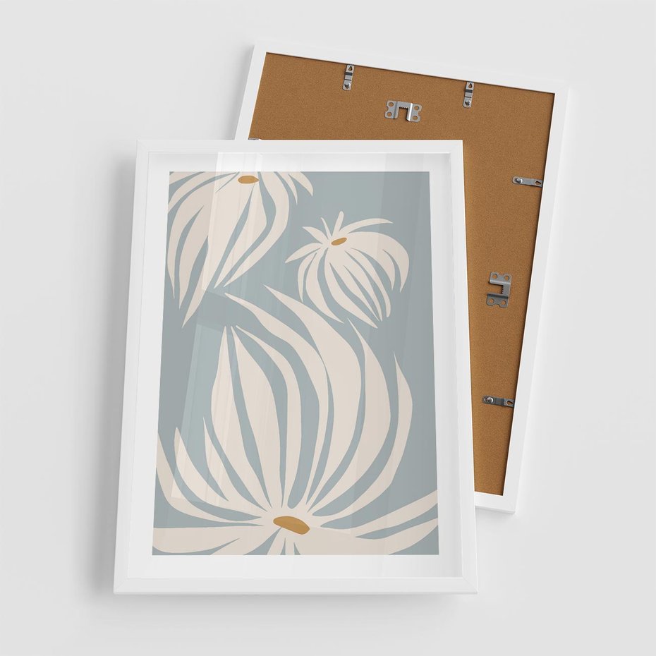 Plakat w ramie 50x70 - Kwiatowe Kształty - kwiaty, nowoczesne i minimalistyczne - rama biała