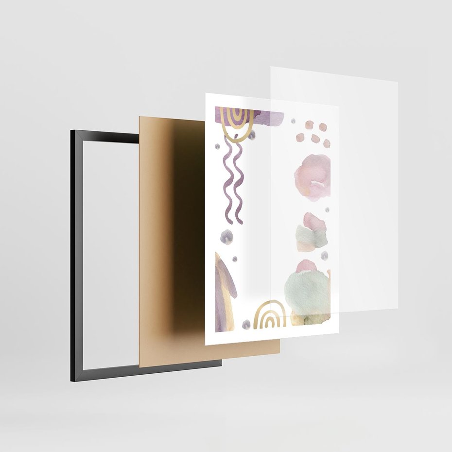Plakat w ramie 50x70 - Pastelowe Wnętrza Emocji - abstrakcyjny palakt, akwarelowe plamy - rama czarna