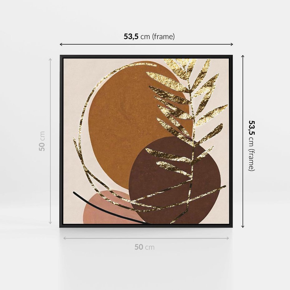 Obraz w ramie 50x50 - Taniec Przenikających Odbić - abstrakcyjny obraz, złote liście palmy - rama czarna