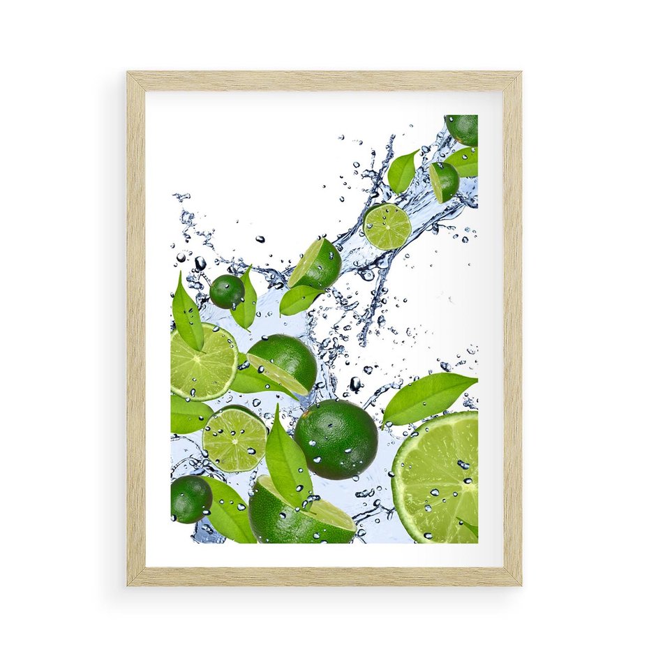 Plakat w ramie 50x70 - Cytrusowa Świeżość - limonki, cytryny - rama drewno