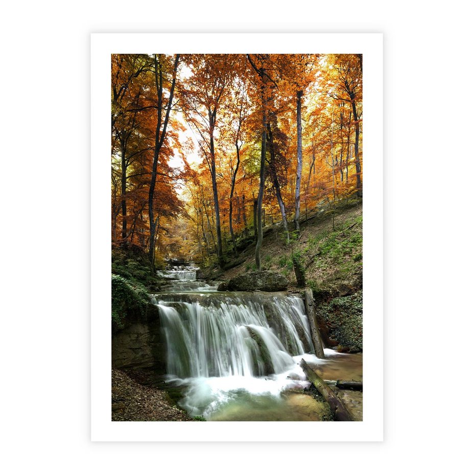 Plakat bez ramy 30x40 - Jesienny wodospad w lesie - wodospad, las