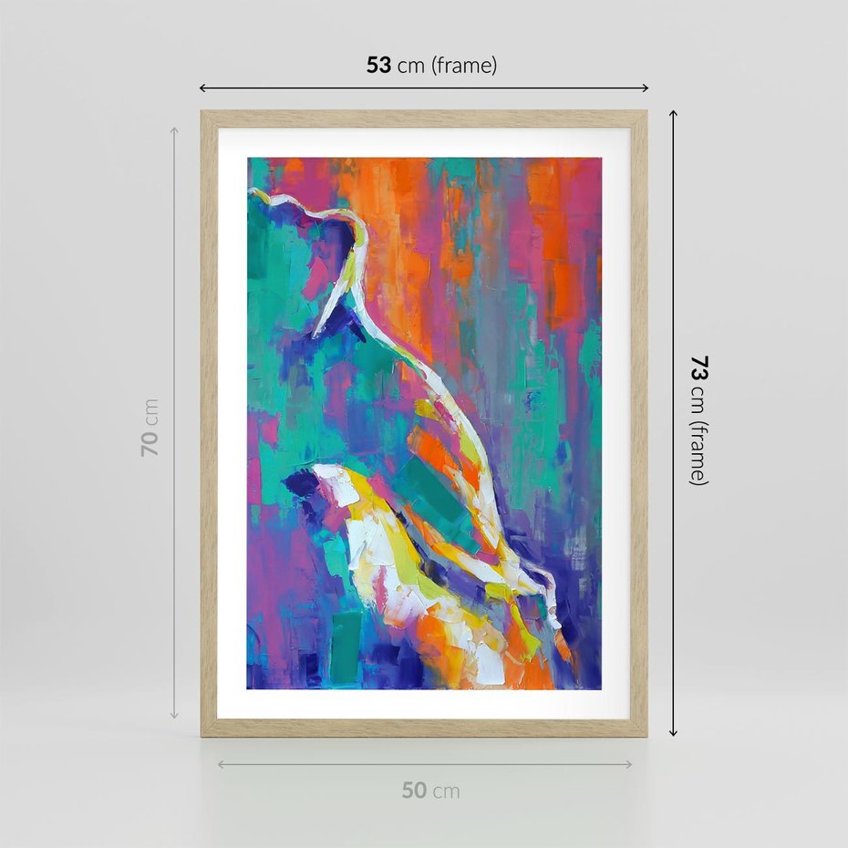 Plakat w ramie 50x70 - Olejne Wibrujące Emocje - abstrakcyjny obraz, różne kolorowe maźnięcia pędzla - rama drewno