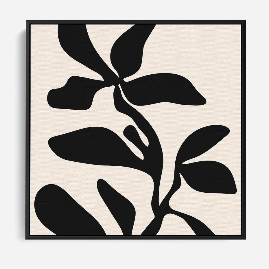 Obraz w ramie 50x50 - Wibracje Akwarelowych Ścieżek - abstrakcyjny minimalistyczna kwiat, czarno biały plakat - rama czarna