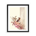 Plakat w ramie 40x50 - Kwiatowe Zanurzenie - japońska sztuka, ptak - rama czarna