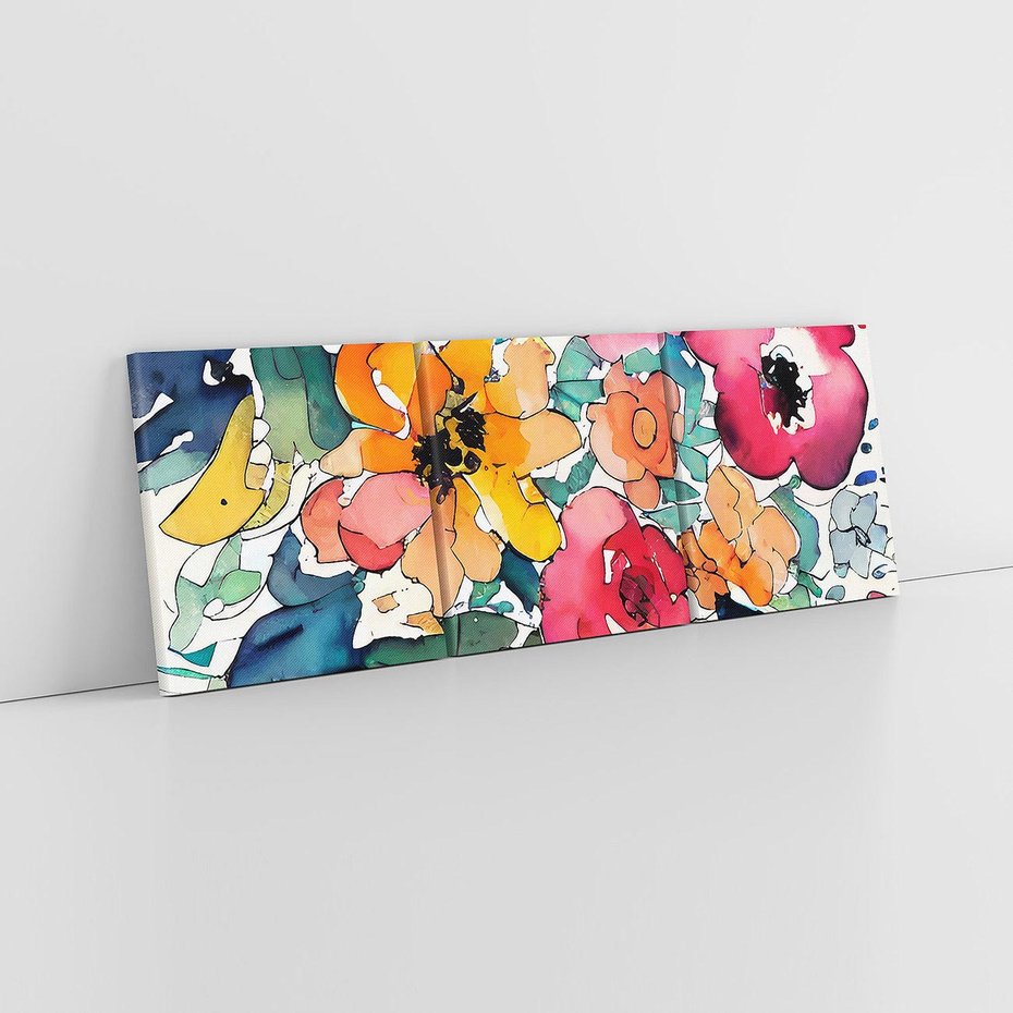 Obraz na płótnie 120x40 - Kwiatowy Impuls Kolorów - abstrakcyjne kolorowe kwiaty, szkic