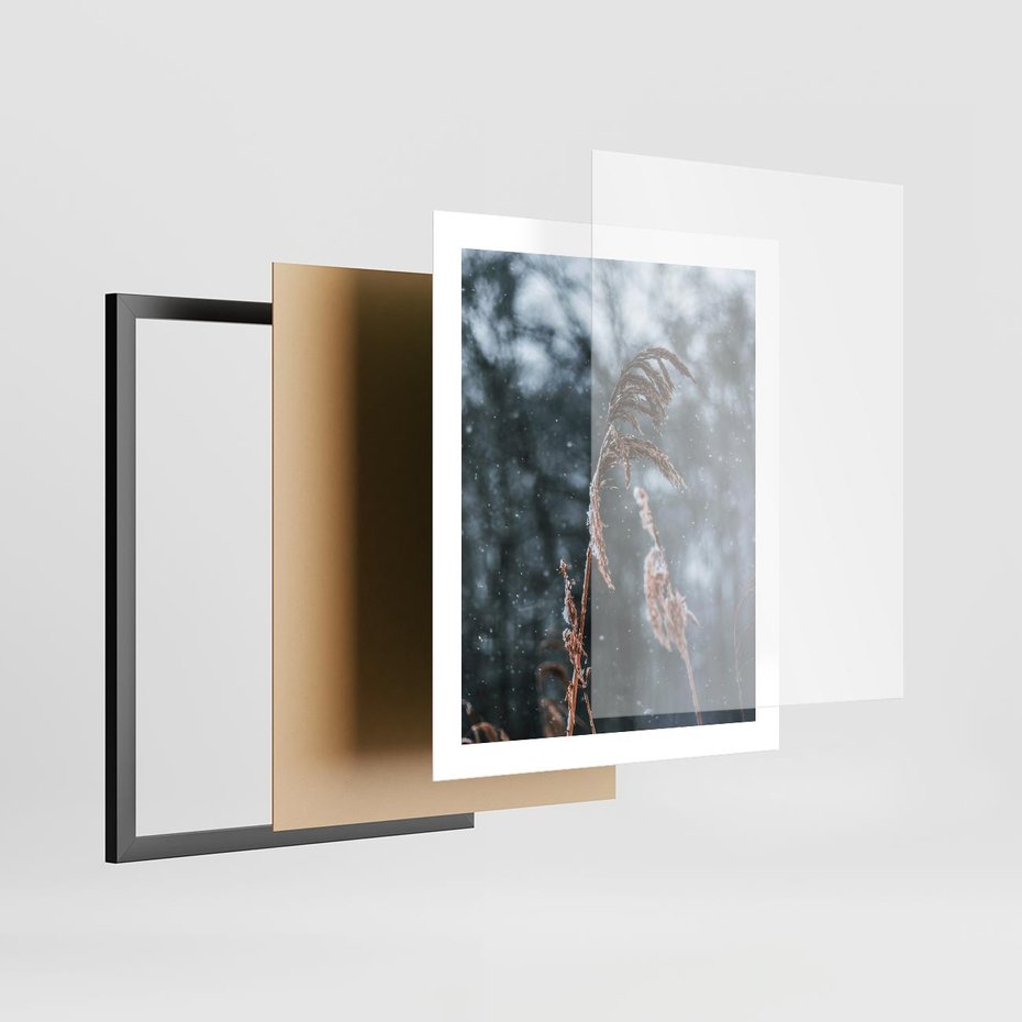 Plakat w ramie 40x50 - Zima na Łonie Natury - sucha wysoka trawa, w zimie - rama czarna