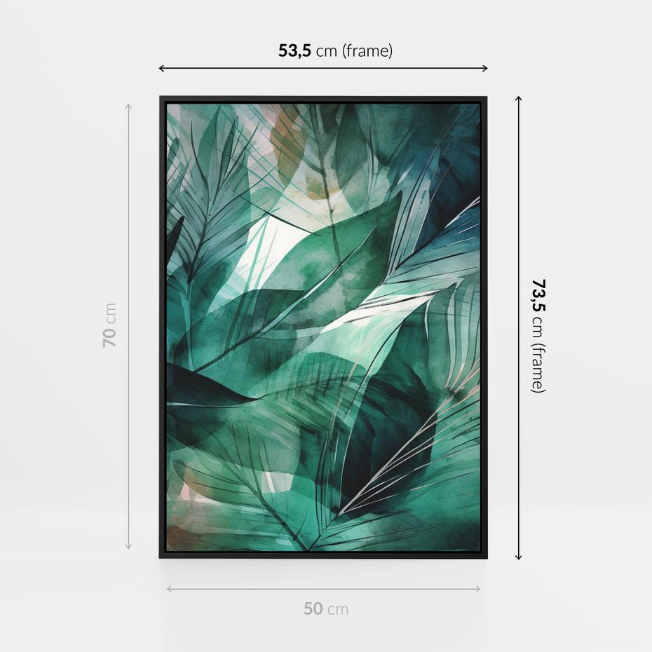 Obraz w ramie 50x70 - Zieleń Tropików - tropikalne zielone liście palmy, monstera - rama czarna
