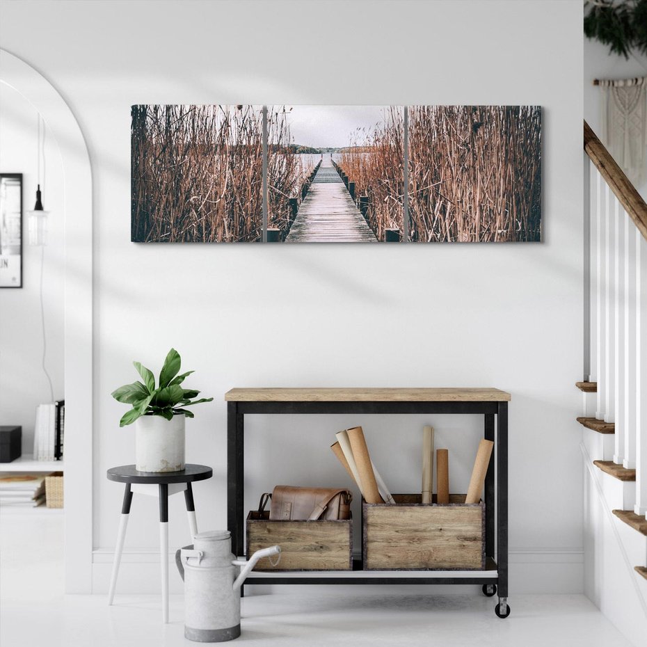 Obraz na płótnie 120x40 - Mglisty krajobraz - pomost, morze