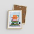 Plakat w ramie 30x40 - Plaża Miami w Słoneczny Dzień - domek ratownika, kolorowy - rama drewno