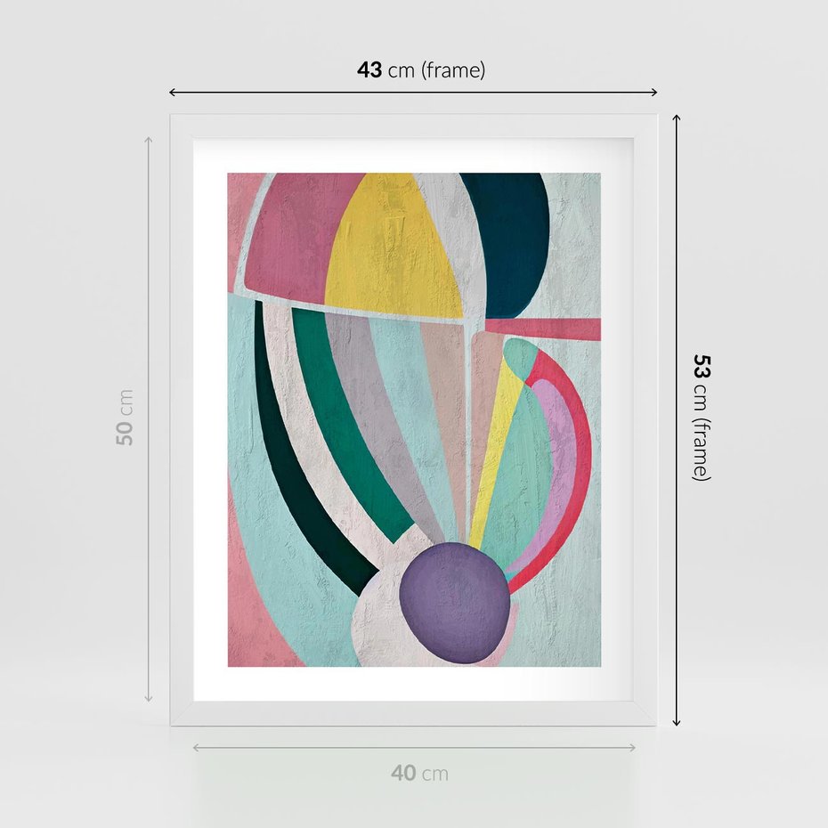 Plakat w ramie 40x50 - Podróżne Echa Przestrzeni - abstrakcyjne dziwne kształty, olejny obraz - rama biała