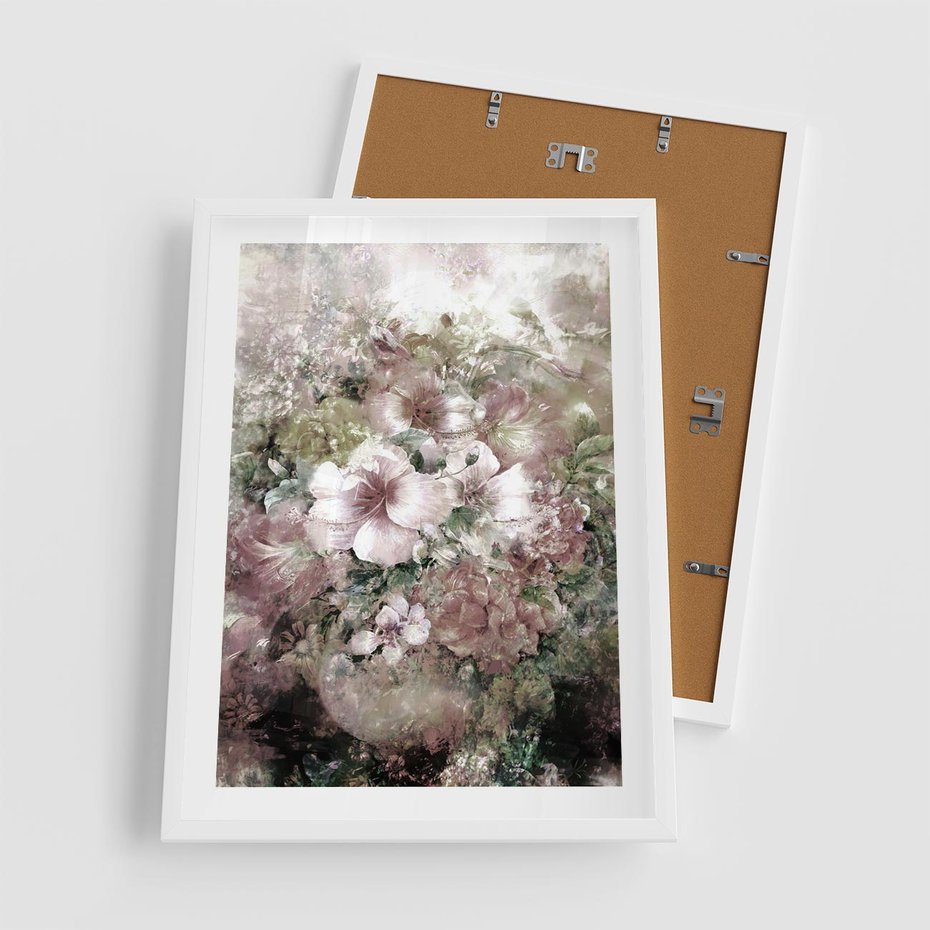 Plakat w ramie 50x70 - Piękno natury na płótnie - kwiaty, olejne - rama biała