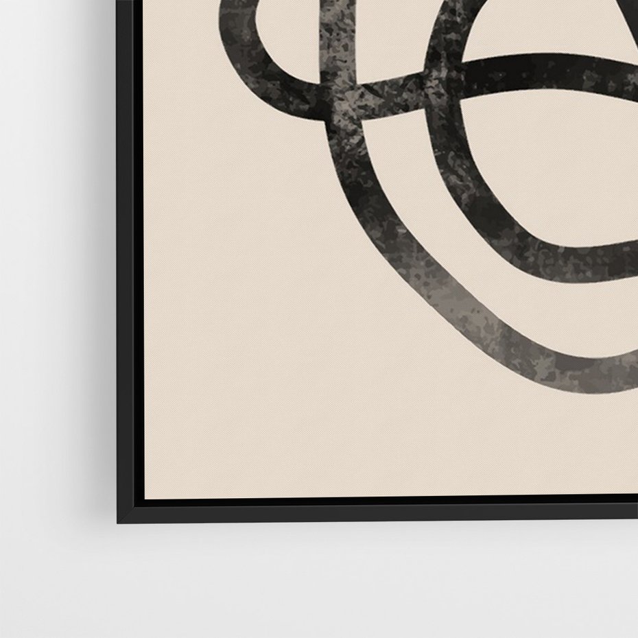 Obraz w ramie 50x70 - Przenikanie Wirtualnych Wymiarów - zaplątane minimalistyczne linie, na bezowym tle - rama czarna