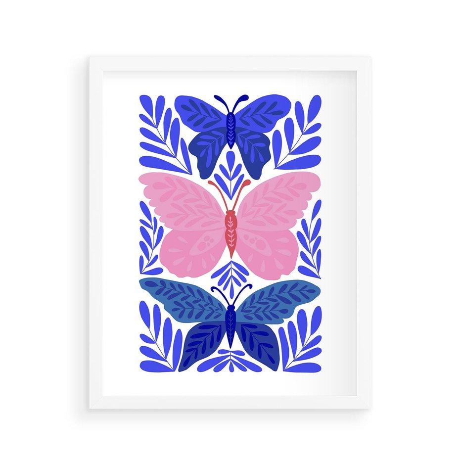 Plakat w ramie 40x50 - Delikatna Symfonia Natury - motyle, rośliny - rama biała