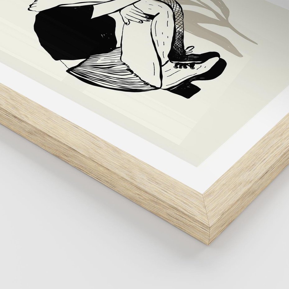 Plakat w ramie 40x50 - Kobiecy Plakat - prosta grafika, kobieta - rama drewno