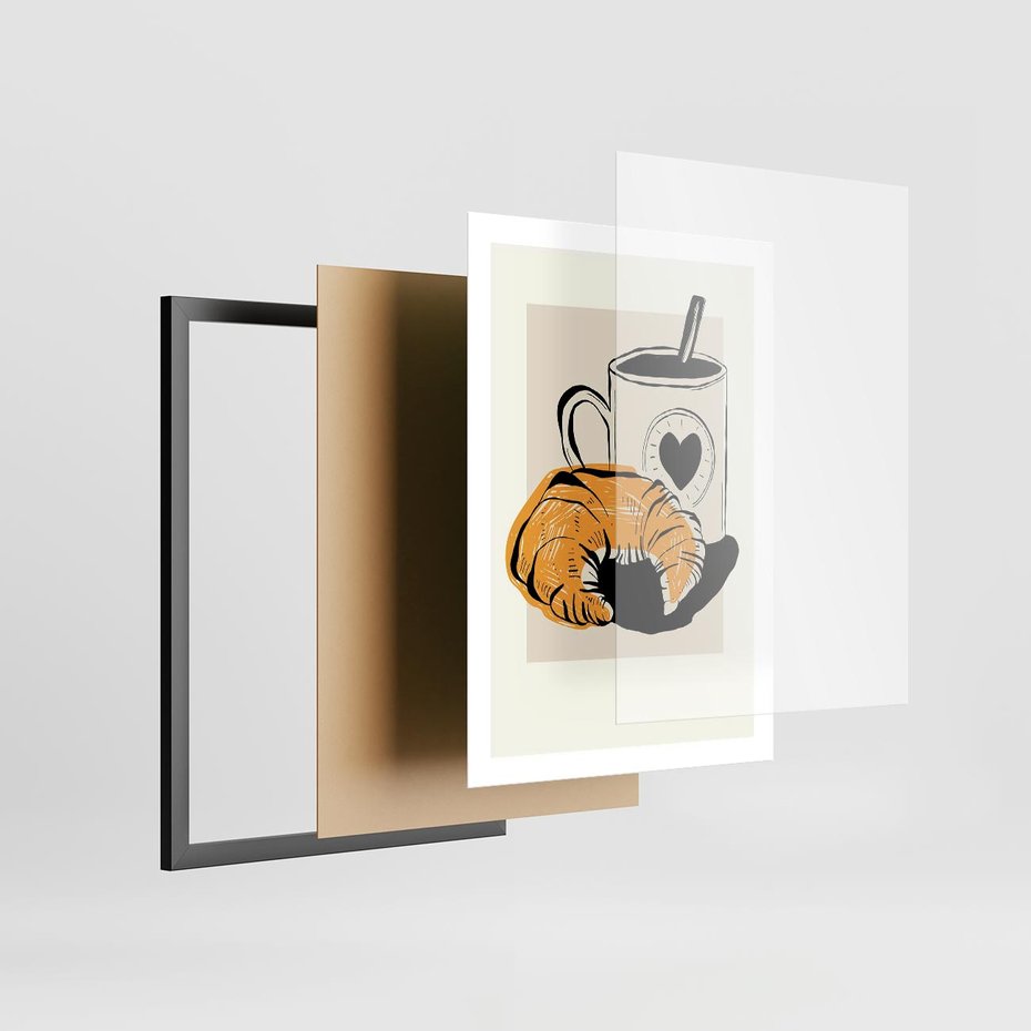 Plakat w ramie 50x70 - Śniadanie z Croissantem - grafika, croisant - rama czarna