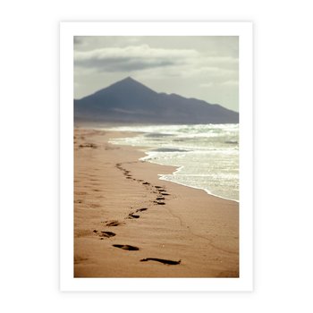 Plakat bez ramy 21x30 - Ślady stóp na plaży - plaża, ślady