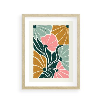 Plakat w ramie 30x40 - Rozplątane Myśli - abstrakcyjna kompozycja, pastelowe kwiaty - rama drewno