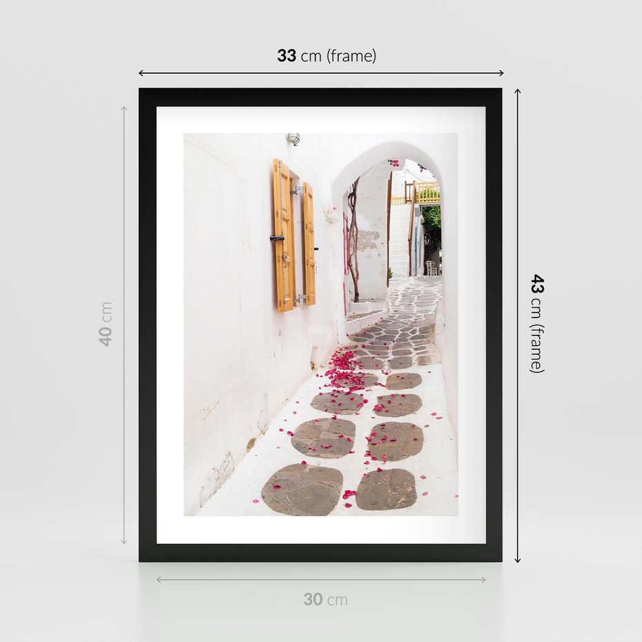 Plakat w ramie 30x40 - Urok Południowej Uliczki - uliczka, południe - rama czarna