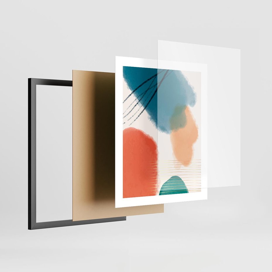 Plakat w ramie 40x50 - Migotliwe Pochwycenia - abstrakcyjne kolorowe plamy, akwarela - rama czarna