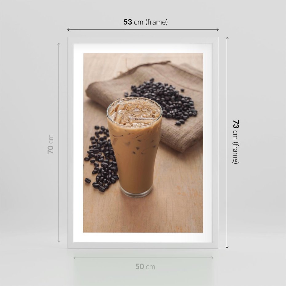 Plakat w ramie 50x70 - Kawa ice coffee: orzeźwiający napój - kawa, ice - rama biała