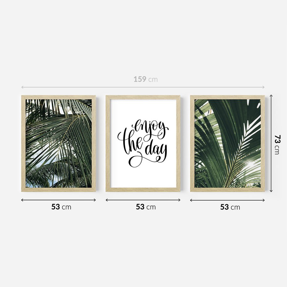 Zestaw obrazy w ramie 50x70 galeria - Palmy, pozytywe, myślenie - rama drewno