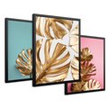 Zestaw obrazy w ramie 30x40 galeria - Złota, monstera, pastele - rama czarna