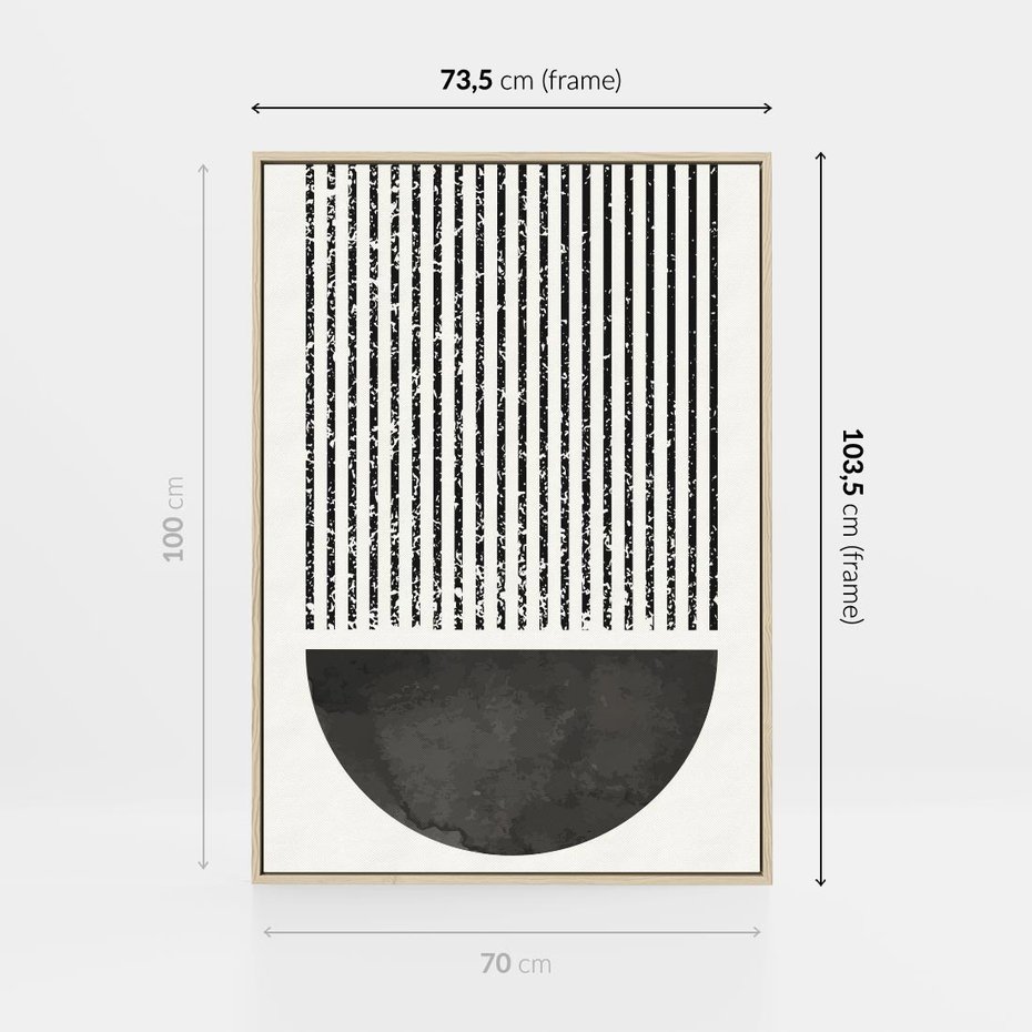Obraz w ramie 70x100 - Taniec Impulsów - abstrakcyjne czarno białe formy, minimalizm - rama drewno