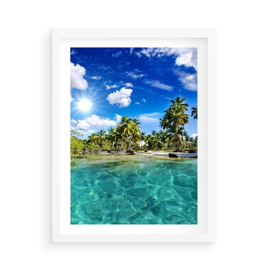 Plakat w ramie 50x70 - Rajskie wakacje na plaży - plaża, wakacje - rama biała