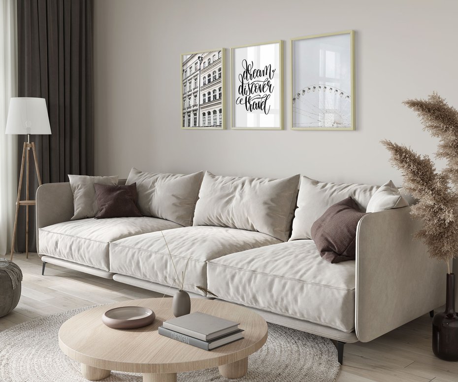 Zestaw obrazy w ramie 30x40 galeria - Typografia, podróż, miasto - rama drewno