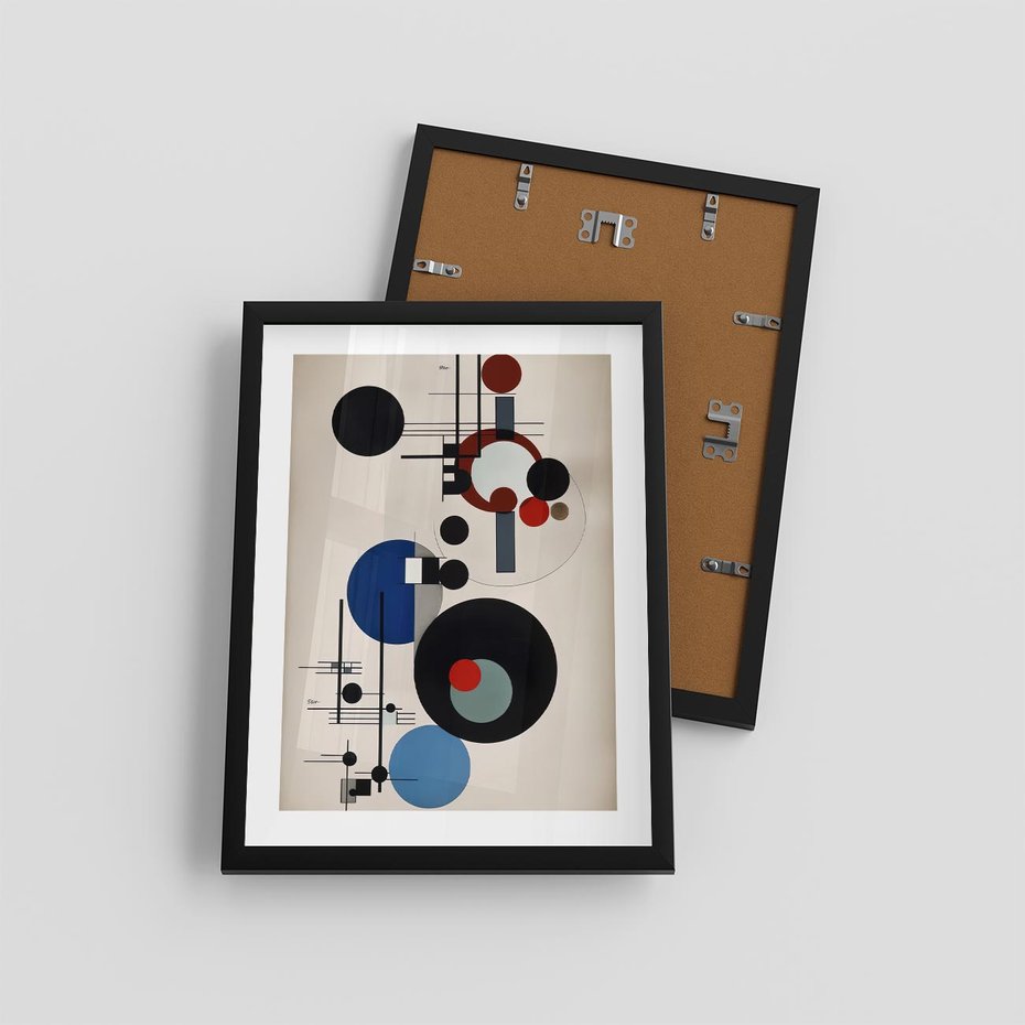 Plakat w ramie 30x40 - Rozkwitające Wibracje Wyobraźni - abstrakcyjna geometryczna kompozycja, koła linie - rama czarna