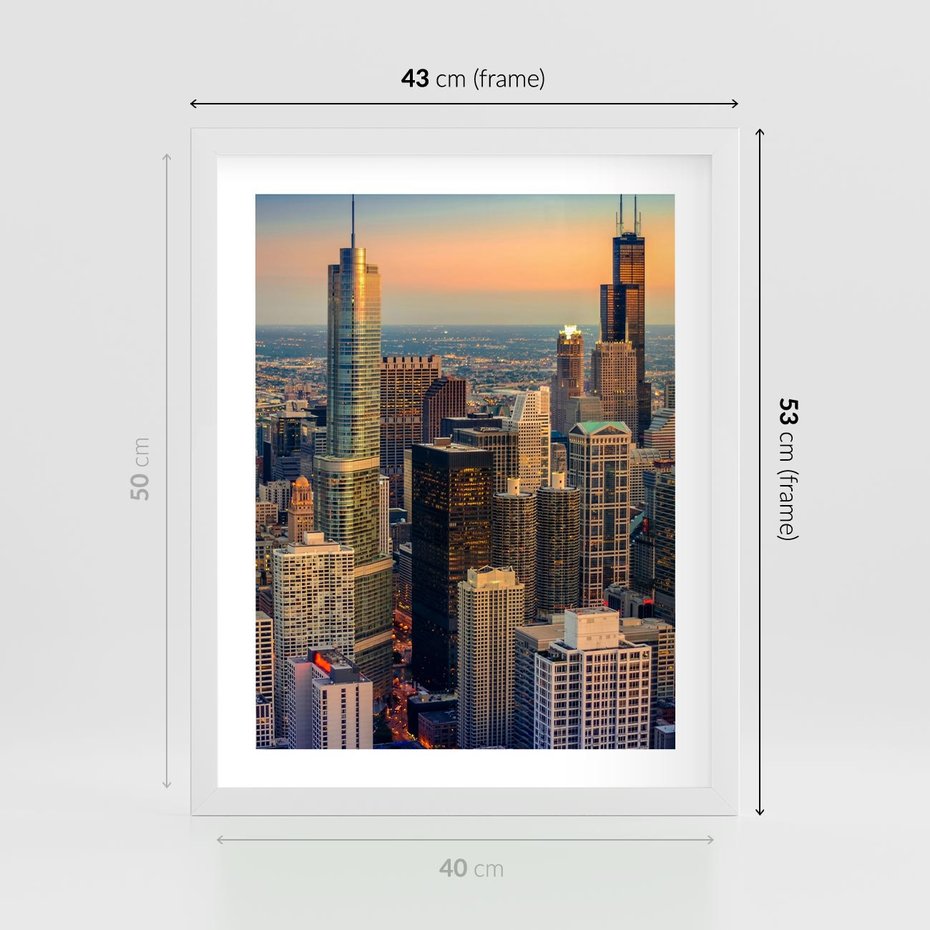 Plakat w ramie 40x50 - Wieżowce Nowego Jorku - Manhattan, wieżowce - rama biała