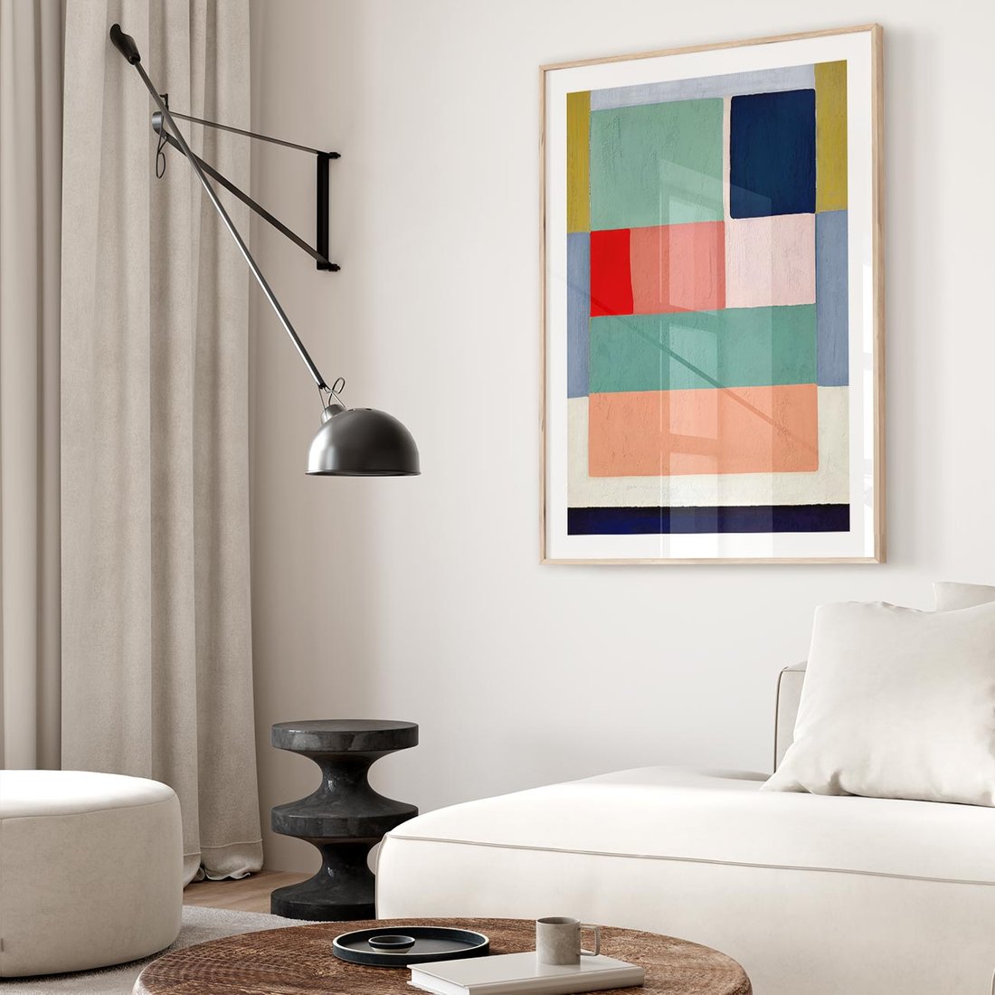 Plakat w ramie 50x70 - Bezgraniczne Nastroje Harmonii - abstrakcyjne geometryczne kształty, olejny obraz - rama drewno