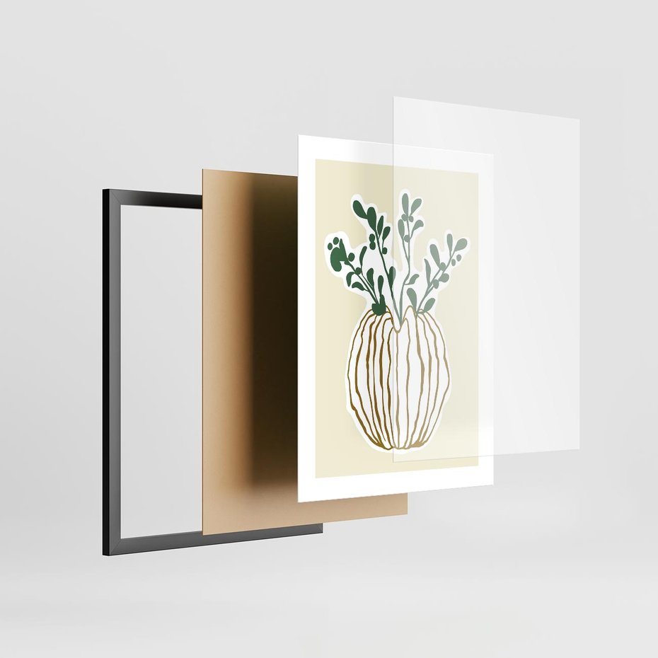 Plakat w ramie 30x40 - Przenikające Formy - abstrakcyjny plakat, kwiaty - rama czarna